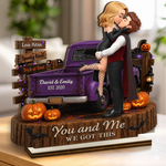 Custom 2-Layered Wooden Plaque - Personalized Halloween Decor, Anniversary Wedding Gifts For Couple - Trick Or Treat, Darling