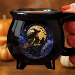 Custom 12oz Ceramic Cauldron Coffee Mug - Personalized Halloween Witchy Gifts For Witches, Cat Lovers - Flying High In The Midnight Sky