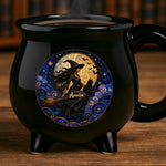 Custom 12oz Ceramic Cauldron Coffee Mug - Personalized Halloween Witchy Gifts For Witches, Cat Lovers - Flying High In The Midnight Sky