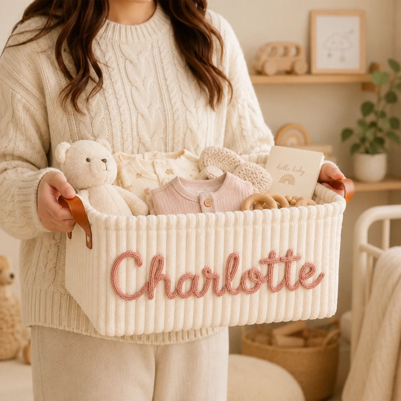 Custom Embroidery Storage Basket - Personalized Baby Shower, Gender Reveal Gifts For New Moms, New Dads, New Parents - Sweetest New Beginning