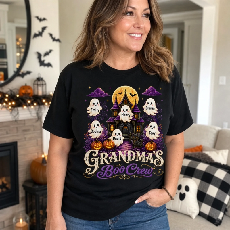 Custom Boo Crew T-shirt, Hoodie - Personalized Halloween Birthday Gifts For Mom, Grandma - Our Happy Haunted Crew