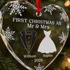 Custom Heart, Round Glass Ornament - Personalized Anniversary Christmas Wedding Gifts For Husband And Wife, Him And Her - Our First Christmas As Mr & Mrs