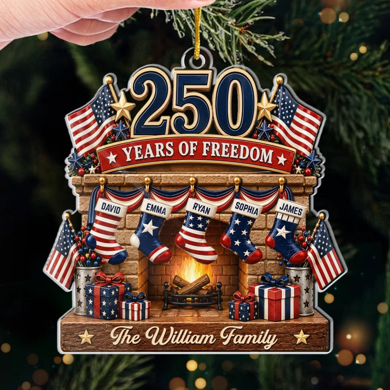 Custom Acrylic Ornament - Personalized America 250th Anniversary Christmas Gifts For Mom, Dad, Brother, Sister - Home Of Freedom And Love