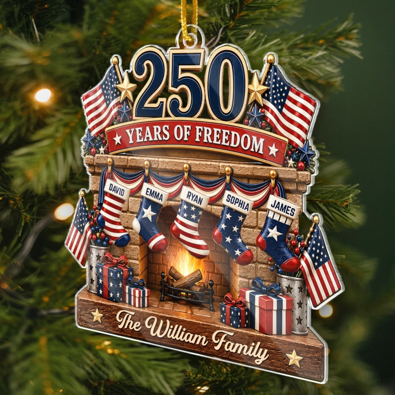 Custom Acrylic Ornament - Personalized America 250th Anniversary Christmas Gifts For Mom, Dad, Brother, Sister - Home Of Freedom And Love