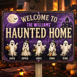 Custom Ghost Home Decor Metal Sign - Personalized Halloween Birthday Gifts For Mom, Dad, Brother, Sister - Ghosts Live Here Full Time