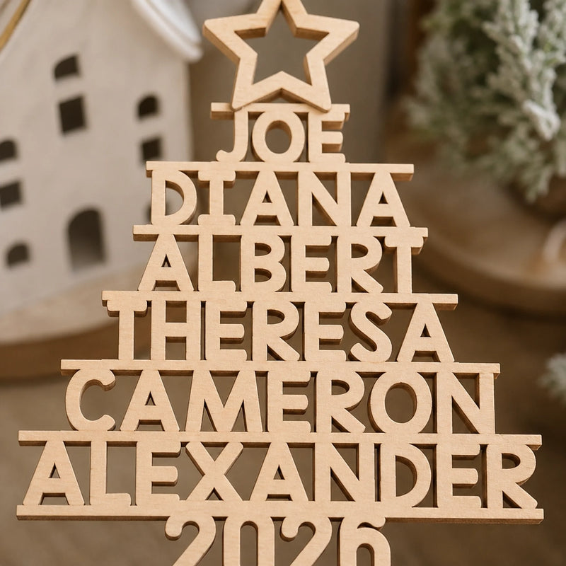 Family Name Christmas Tree Ornament - Wood Custom Shaped - New Arrival, Christmas Gift For Family Members - AMZ