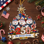 Custom Snowman Acrylic Ornament - Personalized America 250th Anniversary Christmas Gifts For Mom, Dad, Brother, Sister - United In Love Proud In Spirit