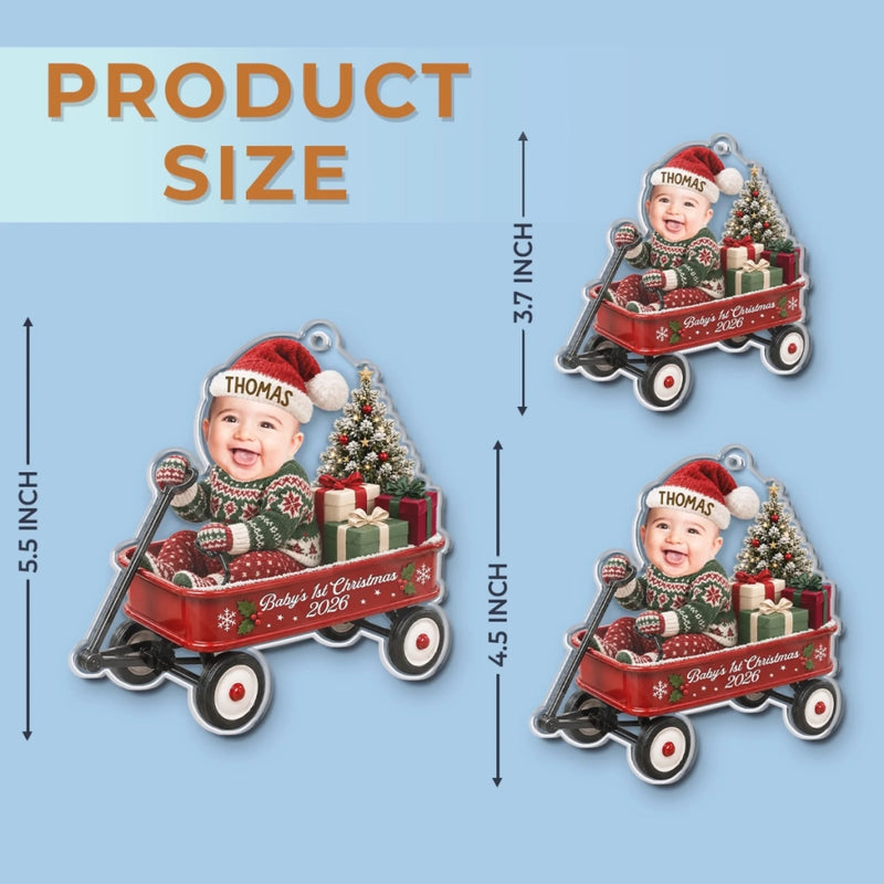 Custom Photo First Christmas Acrylic Ornament - Personalized Christmas Baby Shower, Gender Reveal Gifts For New Moms, New Dads, New Parents - A Wagon Full Of Pure Happiness