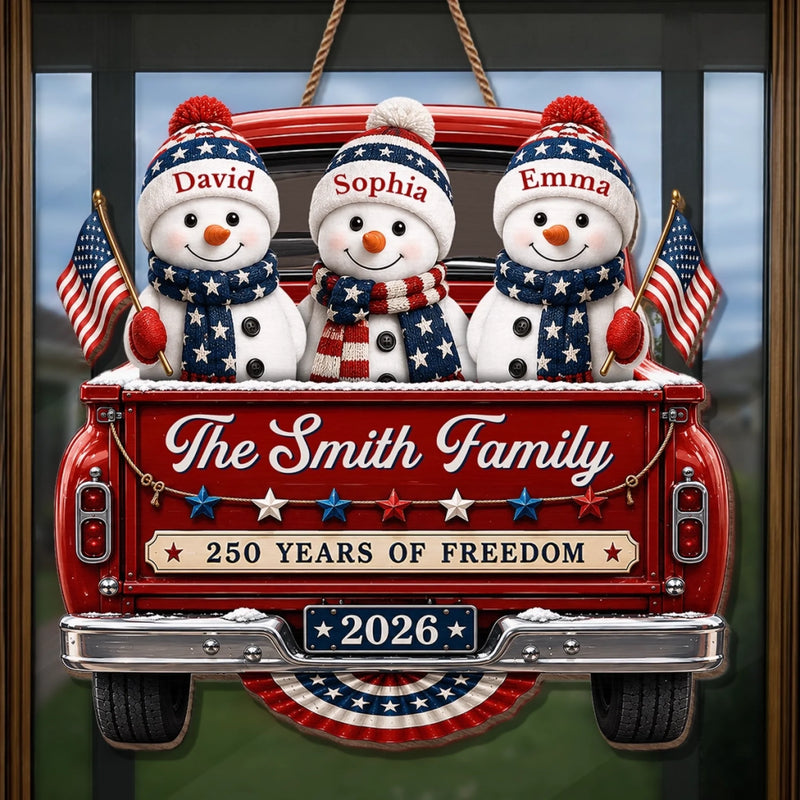 Custom Wood Sign - Personalized America 250th Anniversary Christmas Gifts For Mom, Dad, Brother, Sister - Stars Christmas Family Forever