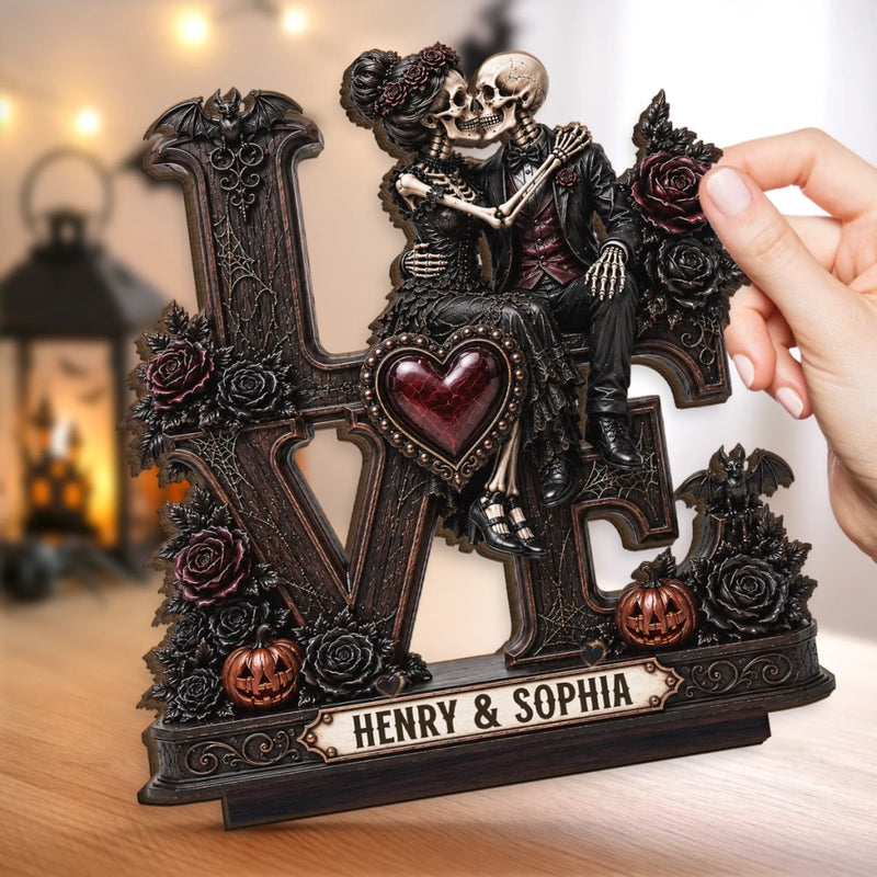 Custom Skeleton 2-Layered Wooden Plaque - Personalized Halloween Decor, Anniversary Wedding Gifts For Husband And Wife, Him And Her - Together Till The End
