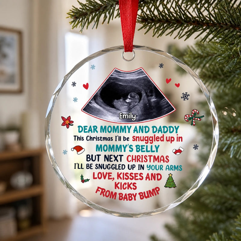 Custom Photo Next Christmas I'll Be Snuggled Up In Your Arms - Family Personalized Custom Circle Glass Ornament - Christmas Gift For Baby Kids, Newborn Baby