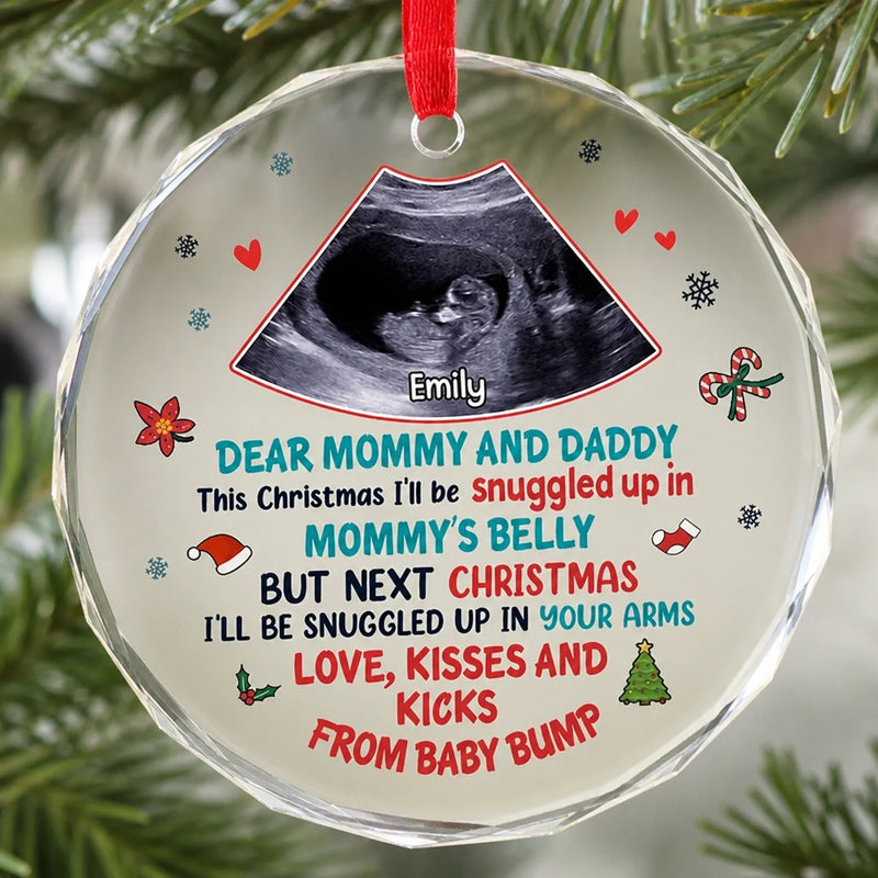 Custom Photo Next Christmas I'll Be Snuggled Up In Your Arms - Family Personalized Custom Circle Glass Ornament - Christmas Gift For Baby Kids, Newborn Baby