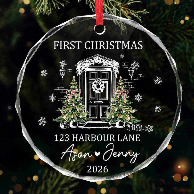 Custom New Home First Home Glass Ornament - Personalized Christmas Ornament For Couples, First Home Keepsake, Housewarming Bauble Gift, New Home Keepsake Gift- Our Little Family, Our New Home