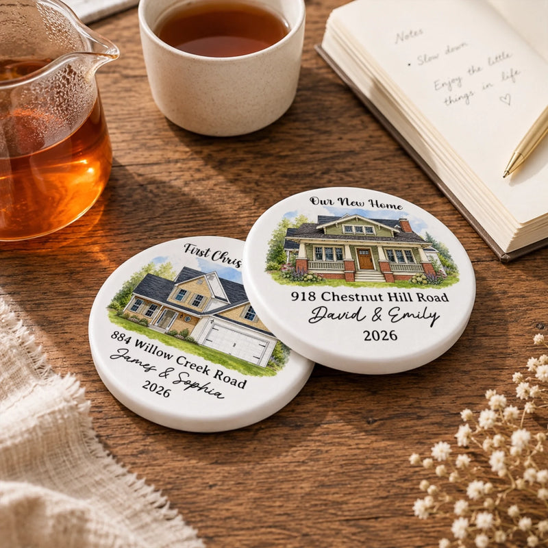 Custom Photo New Home Ceramic Coaster - Personalized Anniversary Christmas Wedding Gifts For Husband And Wife, Him And Her - A Fresh Place To Grow