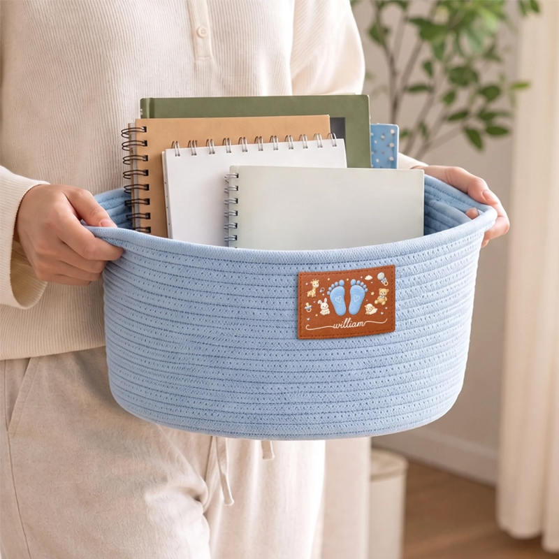 Custom Woven Rope Basket - Personalized Baby Shower, Gender Reveal Gifts For New Moms, New Dads, New Parents - Hello Little Sunshine