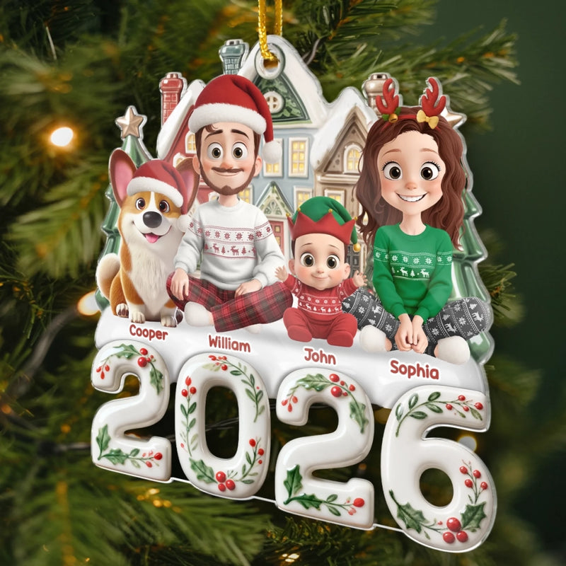 Custom Acrylic Ornament - Personalized Christmas Birthday Gifts For Family, Dog Cat Lovers - Our Happy Place, Right Here