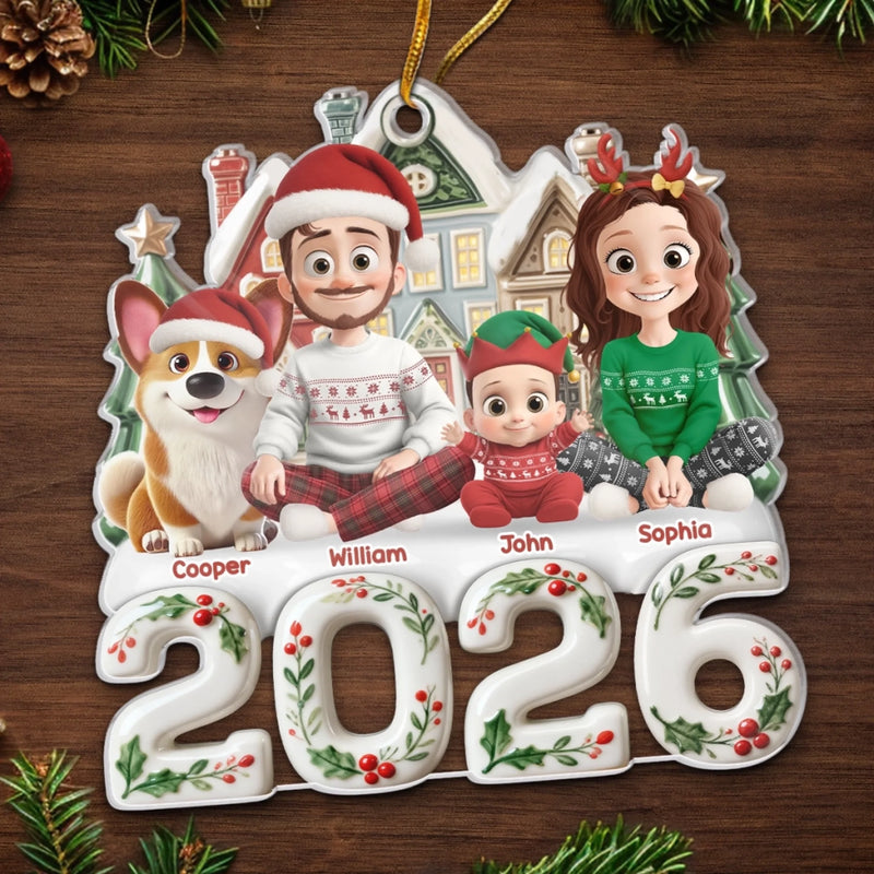 Custom Acrylic Ornament - Personalized Christmas Birthday Gifts For Family, Dog Cat Lovers - Our Happy Place, Right Here