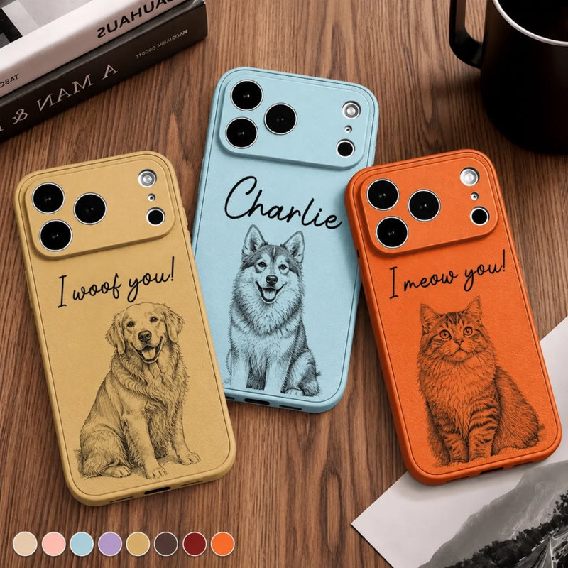 Custom Photo Leather Phone Case - Personalized Father's Day Birthday Gifts For Dog Cat Lovers, Dog Dad And Mom, Cat Owners - Best Pet Dad Ever