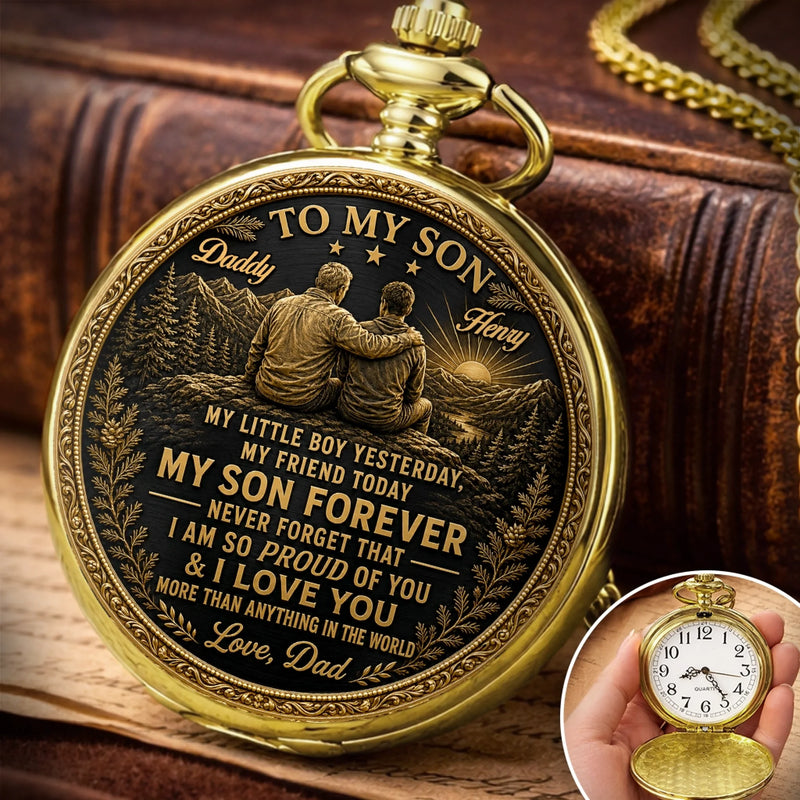 Custom Pocket Watch - Personalized Birthday Gifts For Son - Forever My Son And Best Friend