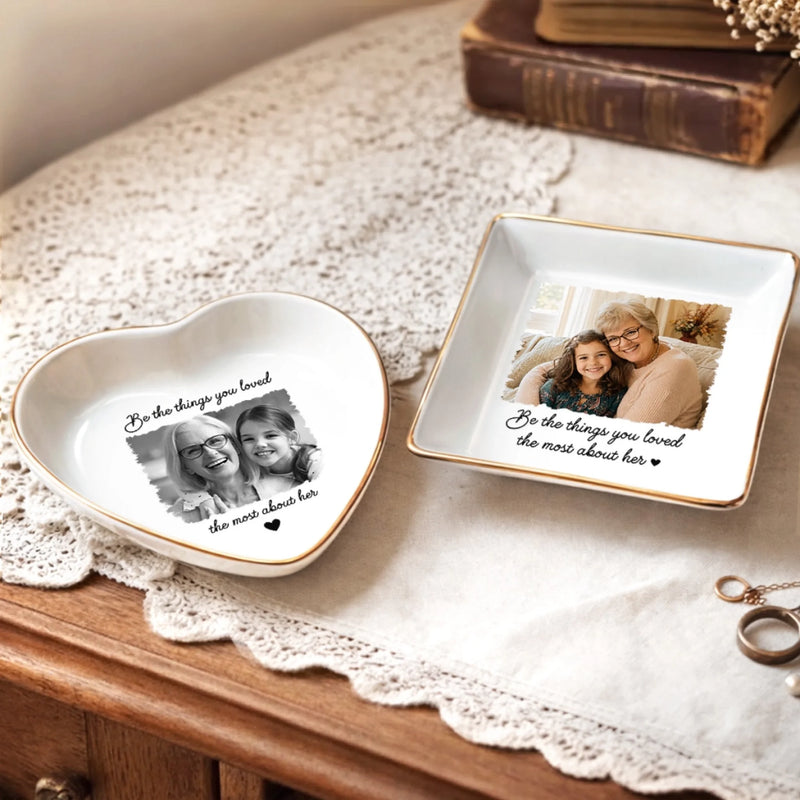 Custom Photo Jewelry Dish - Personalized Memorial Sympathy Gifts For Loss Of Mom, Dad - Gone Yet Always Near