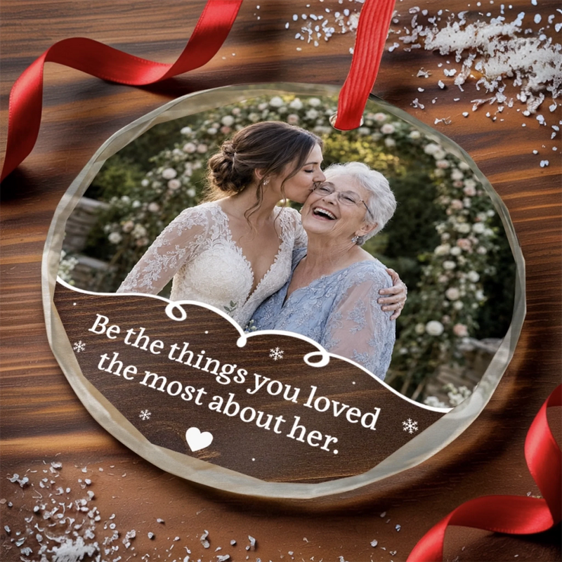 Custom Photo Circle Glass Ornament - Personalized Christmas Memorial Sympathy Gifts For Loss Of Mom, Dad - Love Lives Forever