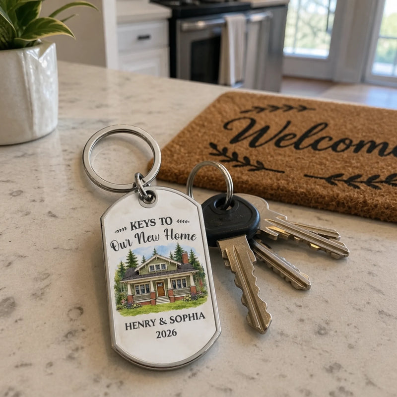 Custom Photo New Home Keychain - Personalized Anniversary Christmas Wedding Gifts For Husband And Wife, Him And Her - Love Built This Home