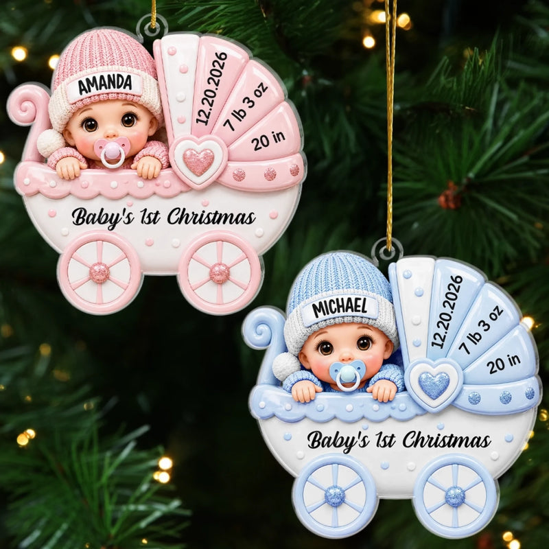 Custom First Christmas Acrylic Ornament - Personalized Baby Shower, Gender Reveal Gifts For New Moms, New Dads, New Parents - Sweetest Addition To Our Family