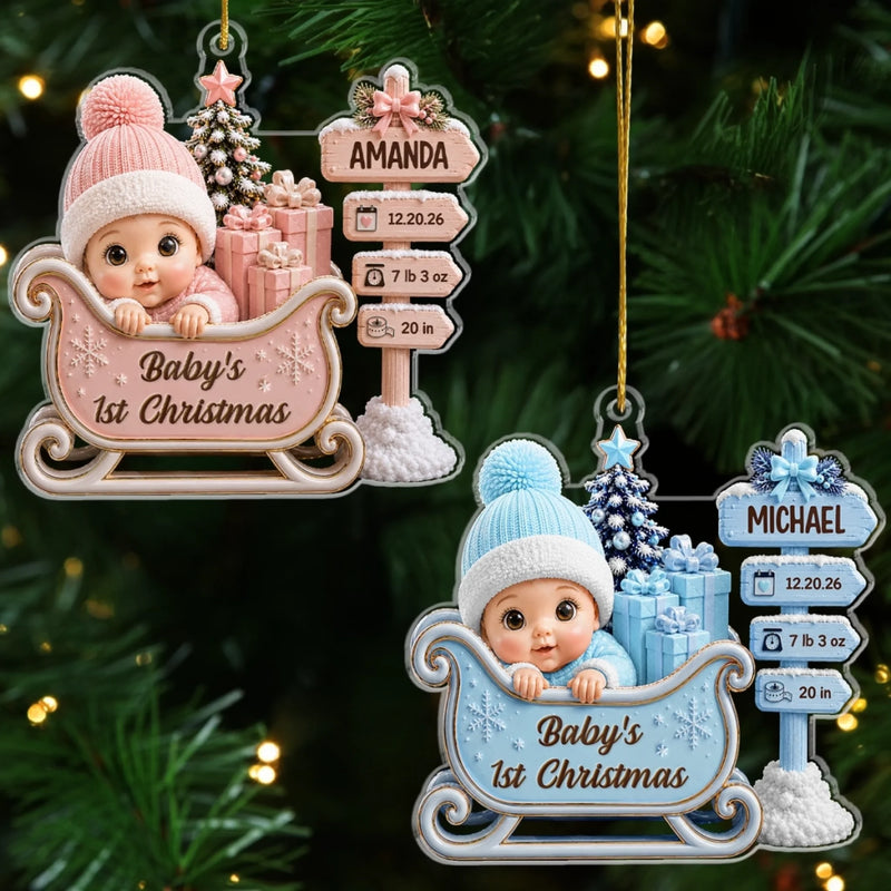 Custom First Christmas Acrylic Ornament - Personalized Baby Shower, Gender Reveal Gifts For New Moms, New Dads, New Parents - Santa's Cutest Little Passenger