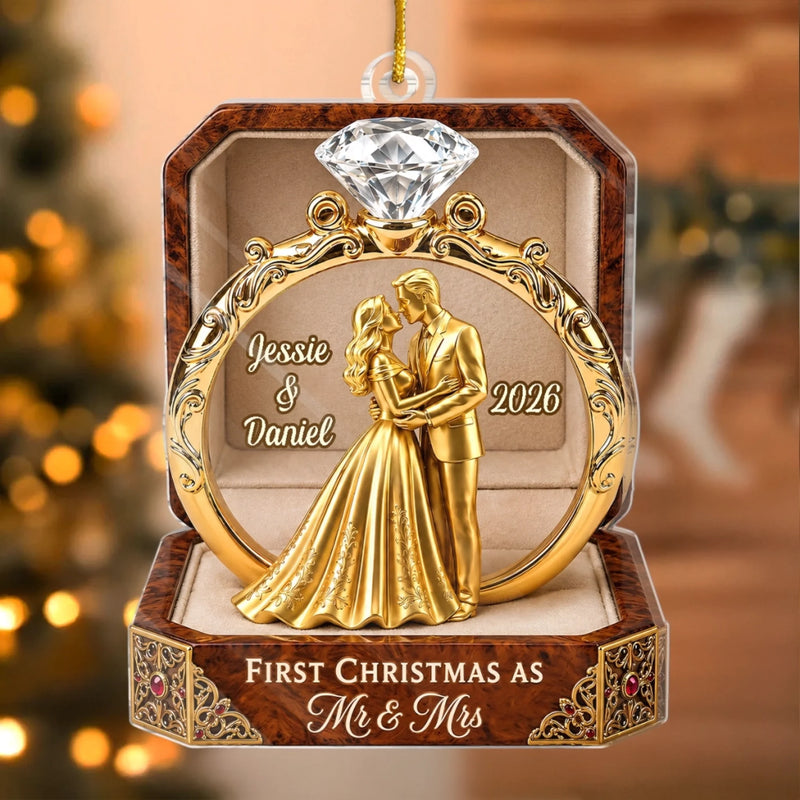 Custom First Christmas Acrylic Ornament - Personalized Anniversary Christmas Wedding Gifts For Husband And Wife, Him And Her - Forever Begins This Christmas