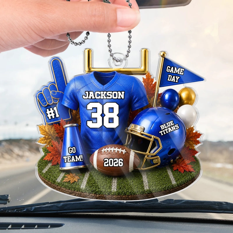 Custom America Football Acrylic Car Ornament - Personalized Birthday Gifts For America Football Lovers, Sports Fans, Sports Lovers - Built For Kickoff