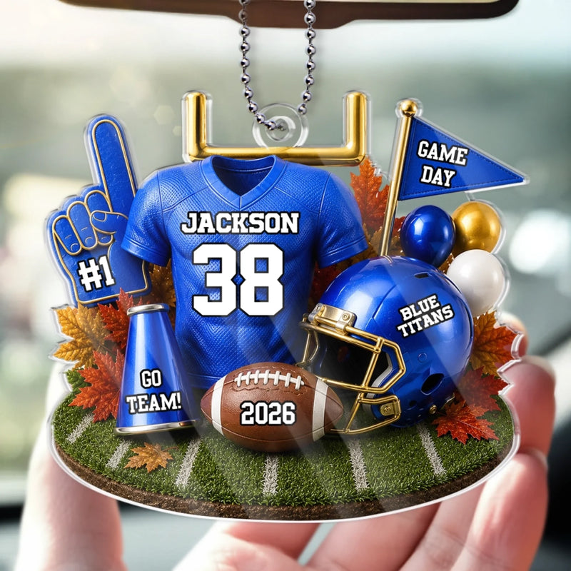 Custom America Football Acrylic Car Ornament - Personalized Birthday Gifts For America Football Lovers, Sports Fans, Sports Lovers - Built For Kickoff