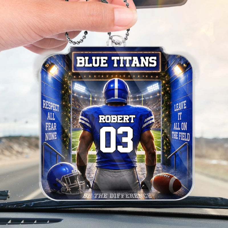 Custom America Football Acrylic Car Ornament - Personalized Birthday Gifts For America Football Lovers, Sports Fans, Sports Lovers - Play Hard Win Proud