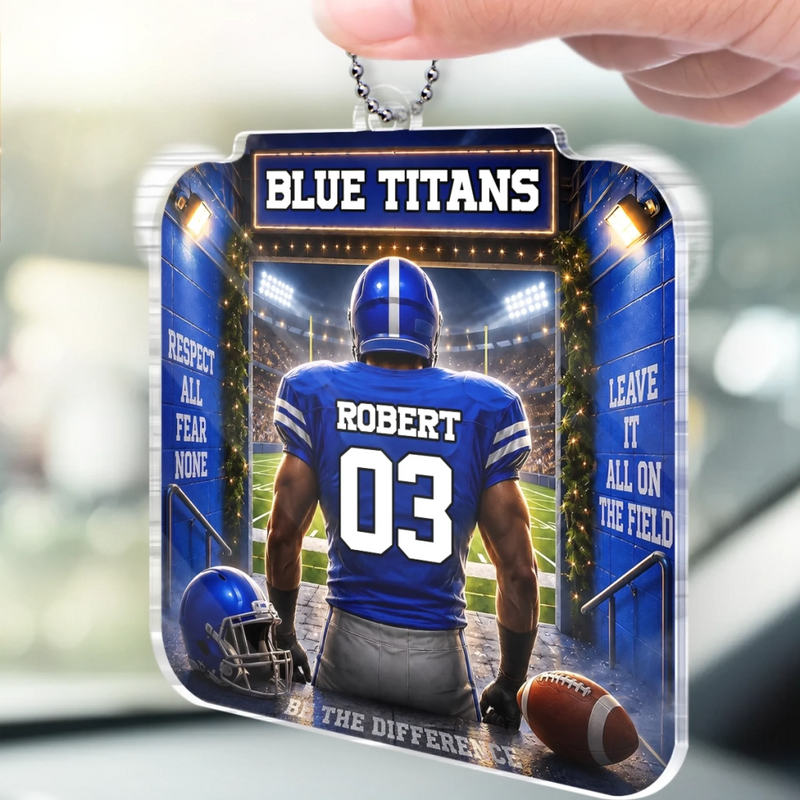 Custom America Football Acrylic Car Ornament - Personalized Birthday Gifts For America Football Lovers, Sports Fans, Sports Lovers - Play Hard Win Proud