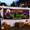 Custom Haunted Home Outdoor Banner - Personalized Halloween Decor Gifts For For Mom, Dad, Brother, Sister - Creep It Real This Halloween