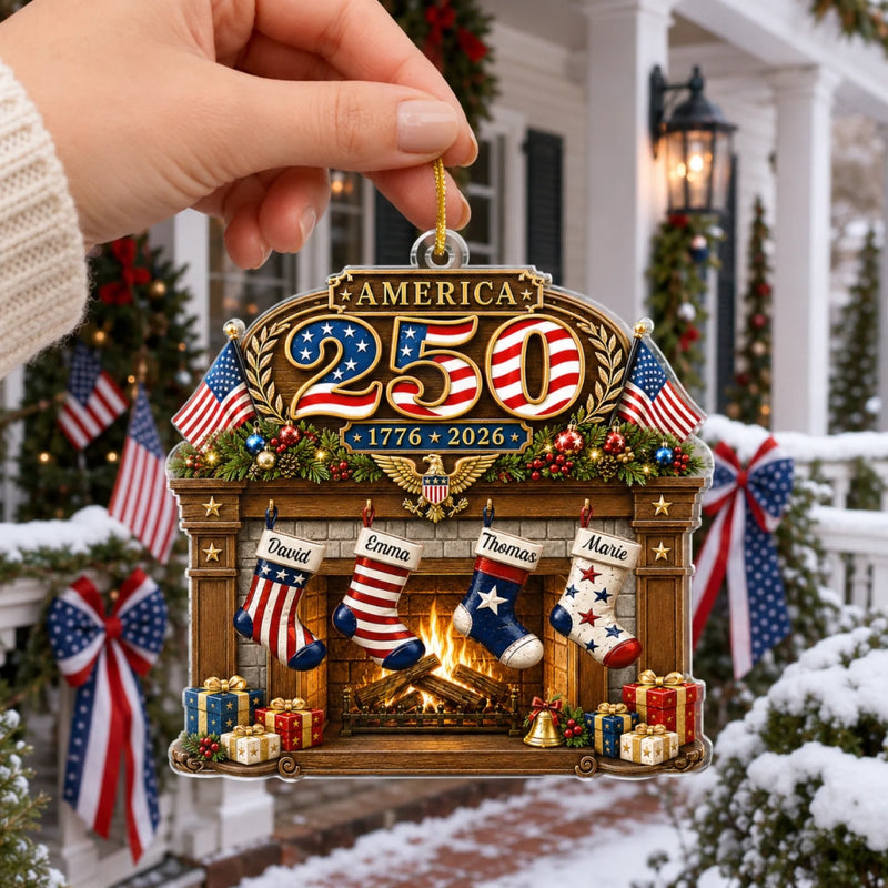 Custom Acrylic Ornament - Personalized America 250th Anniversary Christmas Gifts For Mom, Dad, Brother, Sister - Festive Patriotic Vibes