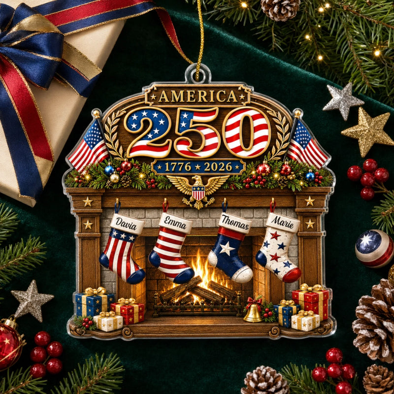 Custom Acrylic Ornament - Personalized America 250th Anniversary Christmas Gifts For Mom, Dad, Brother, Sister - Festive Patriotic Vibes