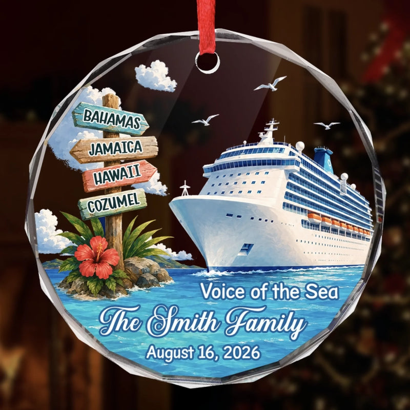 Custom Cruise Ship Circle Glass Ornament - Personalized Christmas Birthday Gifts For Mom, Dad, Brother, Sister - Making Waves Together
