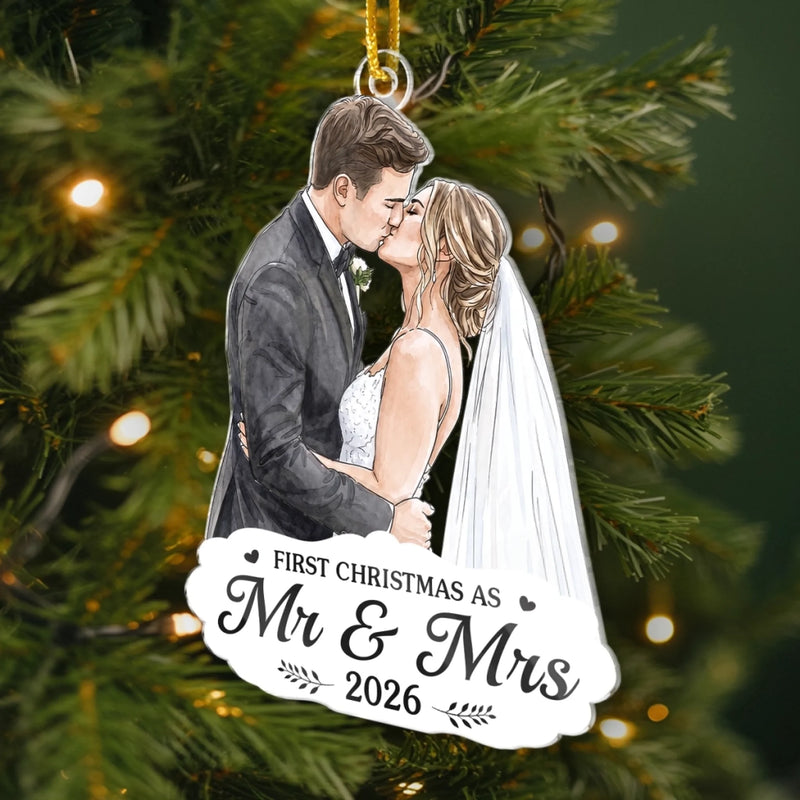 Custom  Photo First Christmas Acrylic Ornament - Personalized Anniversary Christmas Wedding Gifts For Husband And Wife, Him And Her - Under The Mistletoe