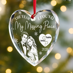Custom Photo First Christmas Heart Glass Ornament - Personalized Anniversary Christmas Wedding Gifts For Husband And Wife, Him And Her - Forever My Missing Piece