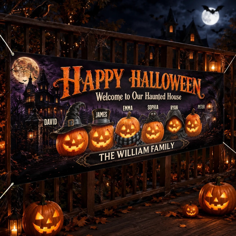 Custom Haunted Home Outdoor Banner - Personalized Halloween Decor Gifts For For Mom, Dad, Brother, Sister - Welcome To The Spooky House