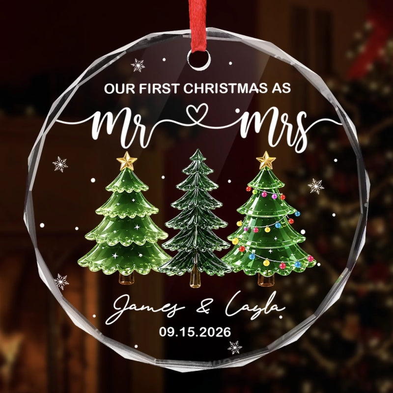 Custom First Christmas Circle Glass Ornament - Personalized Anniversary Christmas Wedding Gifts For Husband And Wife, Him And Her - Pure Married Bliss