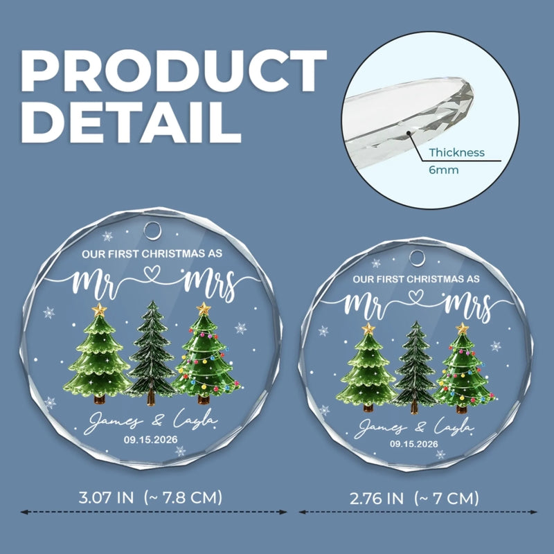 Custom First Christmas Circle Glass Ornament - Personalized Anniversary Christmas Wedding Gifts For Husband And Wife, Him And Her - Pure Married Bliss