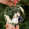 Custom Photo First Christmas Circle Glass Ornament - Personalized Anniversary Christmas Wedding Gifts For Husband And Wife, Him And Her - Treasured Winter Love Story