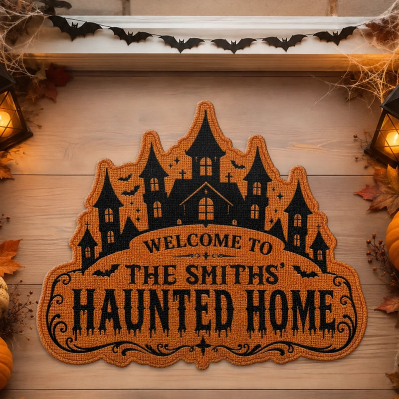 Custom Shaped Doormat - Personalized Halloween Decor Birthday Gifts For Mom, Dad, Brother, Sister, Kids - Haunted With Love