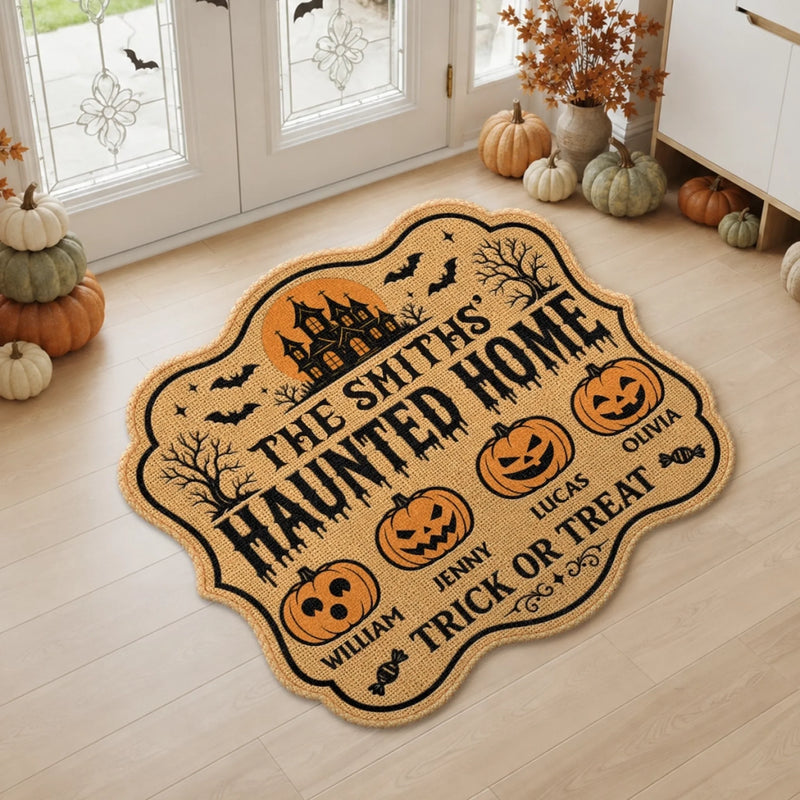 Custom Pumpkin Shaped Doormat - Personalized Halloween Decor Birthday Gifts For Mom, Dad, Brother, Sister, Kids - Pumpkins Smiles Memories