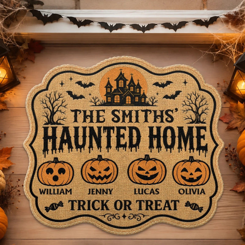 Custom Pumpkin Shaped Doormat - Personalized Halloween Decor Birthday Gifts For Mom, Dad, Brother, Sister, Kids - Pumpkins Smiles Memories
