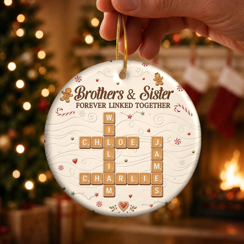 Custom Scrabble Ceramic Ornament - Personalized Christmas Birthday Gifts For Brother, Sister - Home Baked Happiness