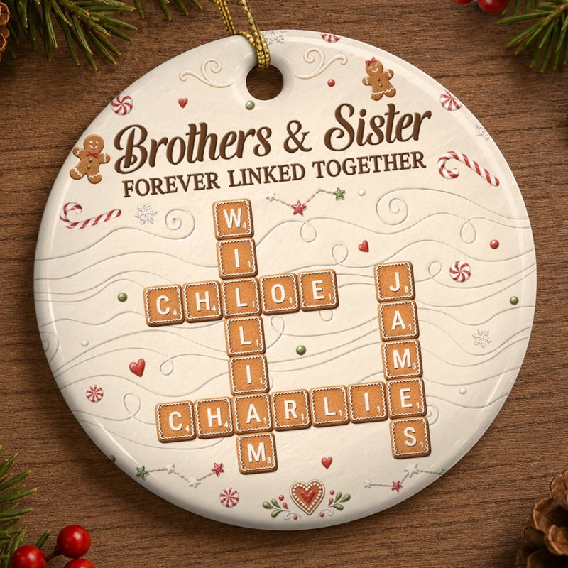 Custom Scrabble Ceramic Ornament - Personalized Christmas Birthday Gifts For Brother, Sister - Home Baked Happiness