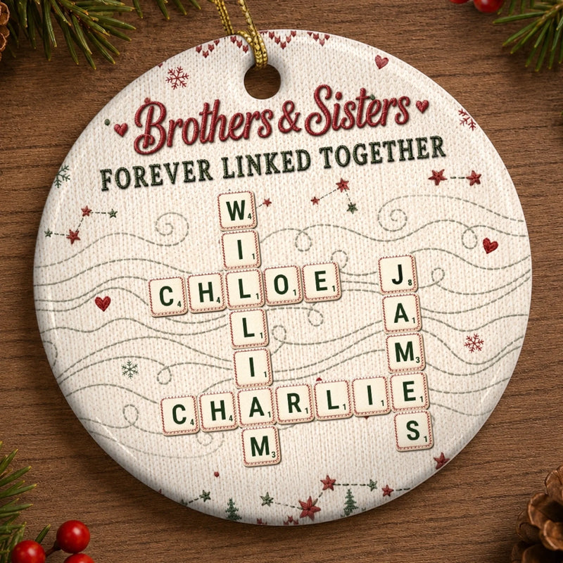 Custom Scrabble Ceramic Ornament - Personalized Christmas Birthday Gifts For Brother, Sister - Warm Winter Heartbeats