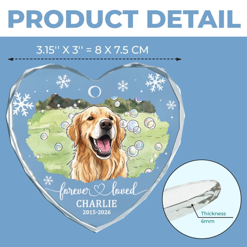 Custom Photo Heart Glass Ornament - Personalized Pet Christmas Memorial Sympathy Gifts For Dogs, Cats - Love Never Leaves